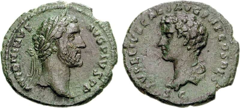 RIC 1208 Antoninus Pius and Marcus Aurelius Caesar, AE As