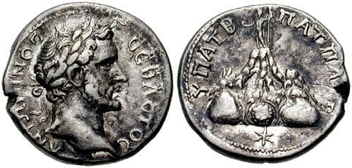 Caesarea Cappadocia Syd 301c-Var Antoninus Pius AR Didrachm of Caesaria, Cappadocia
