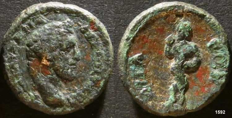 Aigae Aeolis Lowe 1592 Antoninus Pius AE15 of Aigae, Aeolis
