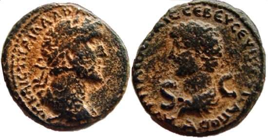 Antioch ad Orontem Butcher 315 Antoninus Pius and Marcus Aurelius AE 21 of Antioch ad Orontem, Syria