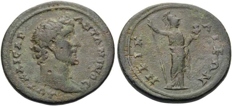 Nicaea Nomos 11, 416 Antoninus Pius AE25 of Nicaea, Bithynia