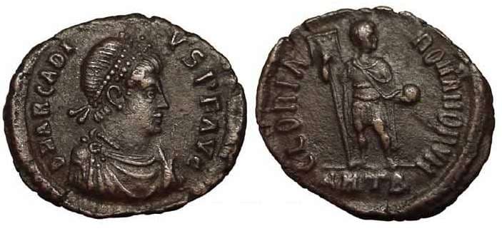 Antioch RIC IX 68c, B Arcadius AE2