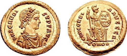 Constantinople RIC IX 71d2v Arcadius AV Solidus
