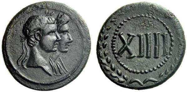 Buttrey 11, 14 Augustus and Livia, AE Tessera early 1st century AD, 5