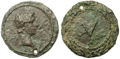 Buttrey 5, 5 Augustus, AE tessera, 21mm