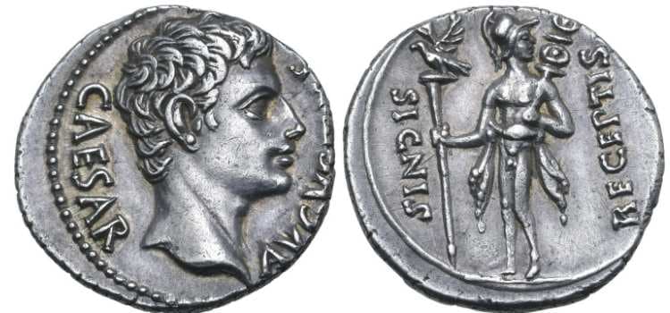 RIC 82a Sear 1632 Augustus denarius
