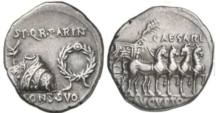RIC 99 Sear 1604 Augustus, AR denarius, Colonia Patricia