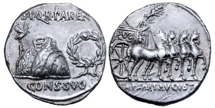 RIC 100 Augustus, AR denarius, Colonia Patricia
