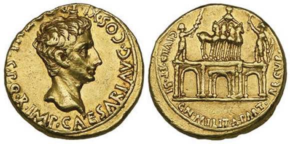 RIC 131 Augustus, AV aureus, 18-17 BC