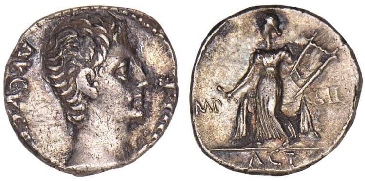 RIC 180 Augustus AR Denarius, 11-10 BC, Lyons mint