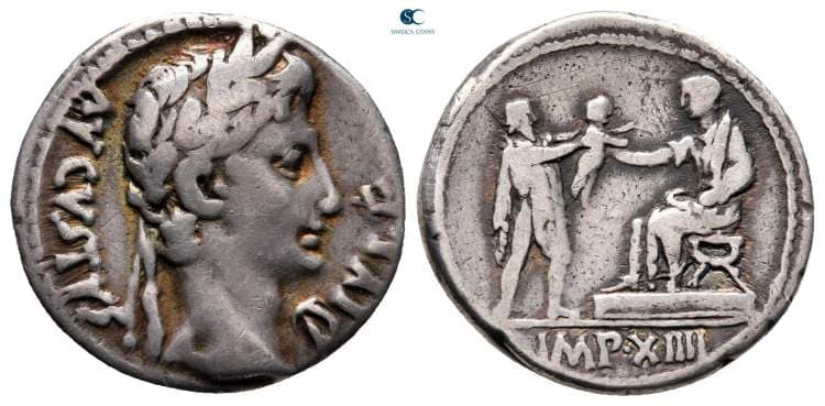 RIC 201a Augustus AR denarius, Lyons, 27 BC-AD 14