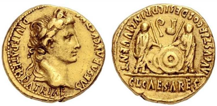 RIC 209 Augustus AV Aureus, Lyons, 2 BC-4 AD, 7