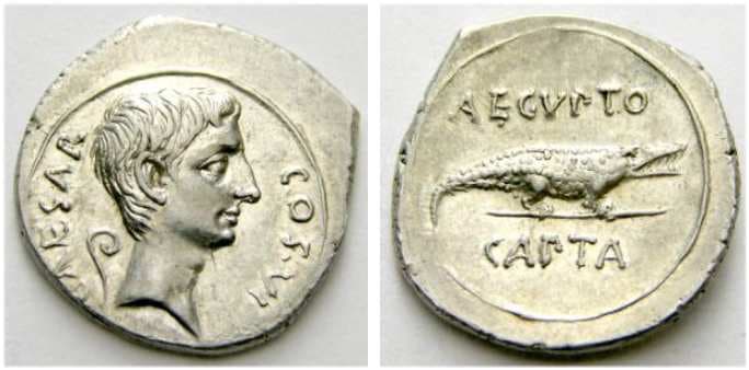 RIC 275a Augustus AR denarius, Rome, Brundisium or Ephesos, after 31 BC
