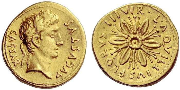 RIC 308 Augustus, AV aureus, ca