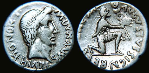 RIC 315 Augustus, Coinage of M Durmius, AR Denarius
