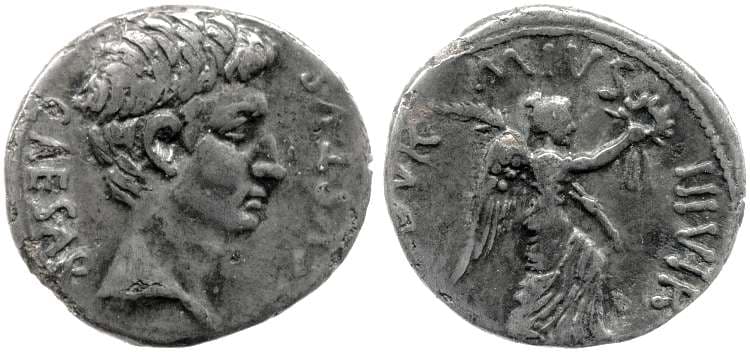 RIC 320 Augustus, AR plated denarius, ca