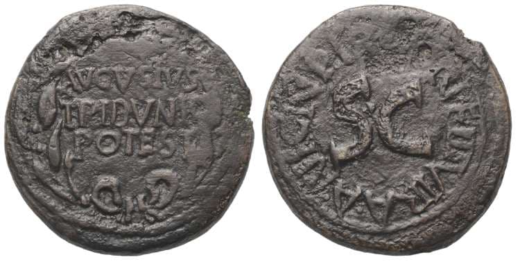 RIC 381 Sear 1664 Augustus AE Dupondius