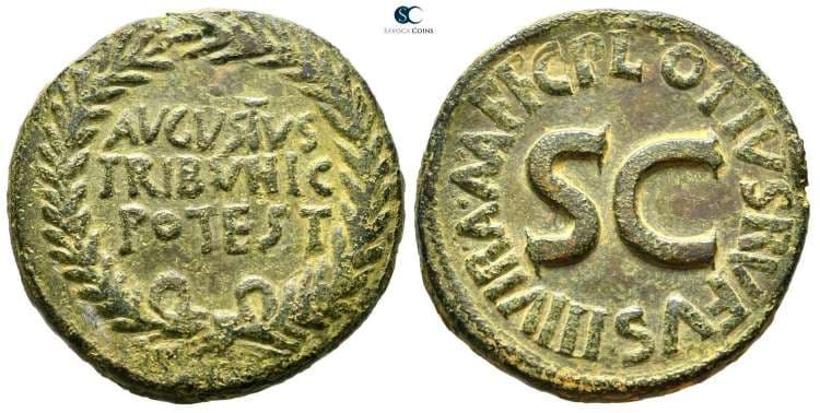 RIC 388 Sear 1663 Augustus AE Dupondius
