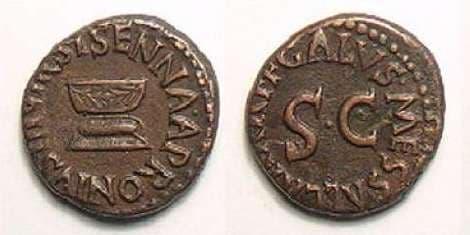 RIC 459 type a Augustus AE Quadrans of Moneyers Apronius, Galus, Messalla and Sisenna