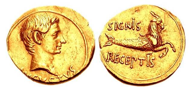 RIC 521 Augustus, AV aureus, 19 BC, 7