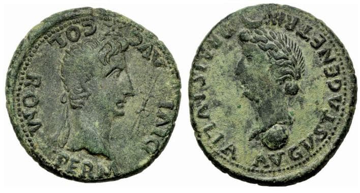 Romula RPC 73 Divus Augustus and Livia AE33 of Romula, Spain
