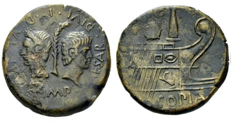 Lyons RPC 515 Octavian and Divus Julius Caesar AE Dupondius of Copia (Lyons), Gaul