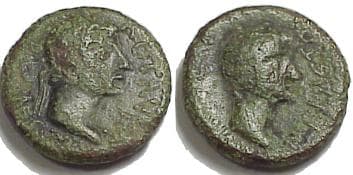 Apamea RPC 2008 Augustus and Agrippa AE18 of Bithynia, Apamea