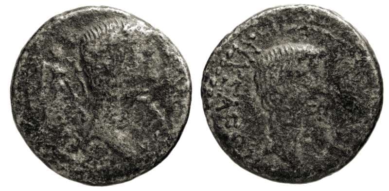 Nysa RPC 2661 Augustus and Caius Caesar AE24 of Nysa, Lydia