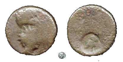Howgego 345 Augustus AE18 provincial, worn smooth and countermarked with head of Helios right