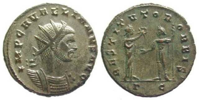 Bellinger 138, ΓC RIC 349 var Aurelian AE antoninianus