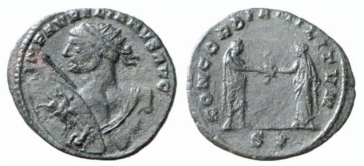 Goebl 213-2c RIC 218 var Aurelian, billon antoninianus, Siscia