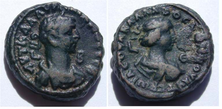 Alexandria Milne 4331 Aurelian and Vabalathus, AE tetradrachm of Alexandria, dated Year 2 of Aurelian, Year 5 of Vabalat