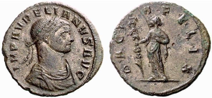 NAC 42, 177 RIC 108 var Aurelian, AE denarius, Milan