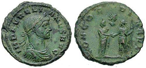 RIC 80v, laur,dr,cuir Aurelian AE As