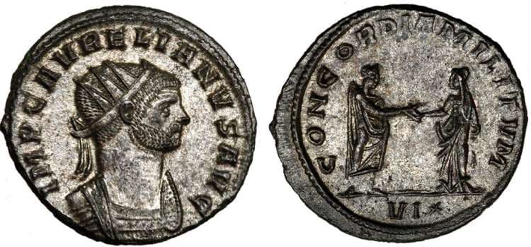 RIC 244 VI star Aurelian, billon antoninianus, Rome or Siscia