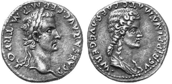 RIC 14 sear5 1825 Caligula and Agrippina Senior denarius