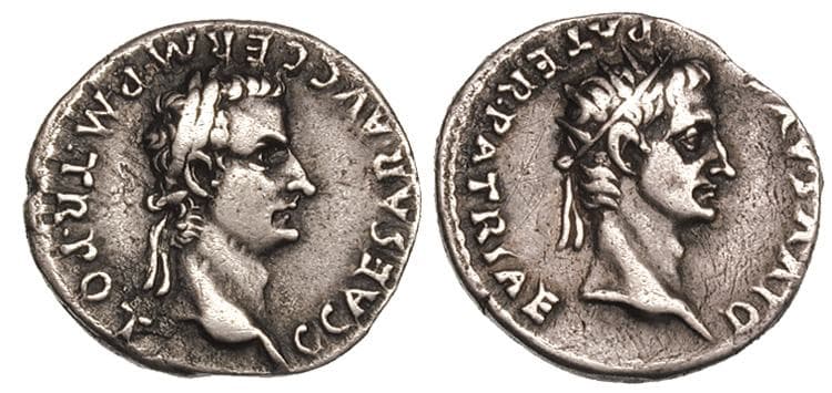 RIC 16 Caligula and Divus Augustus, AR denarius