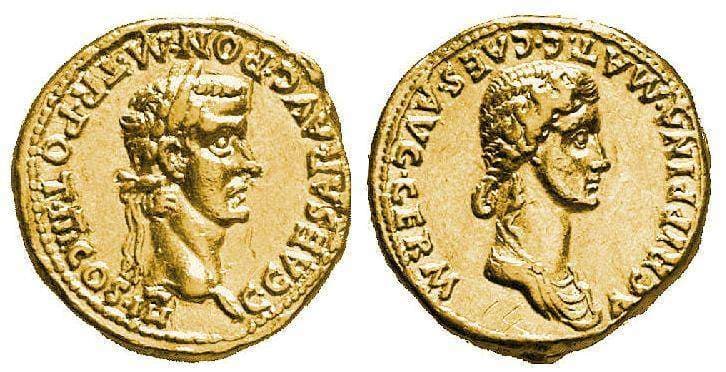 RIC 21 Caligula and Agrippina I, AV aureus, Rome, 40 AD