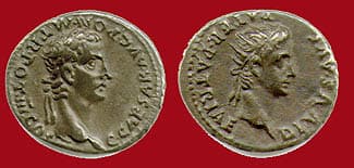 RIC 24 sear5 1810 Caligula and Divus Augustus Denarius