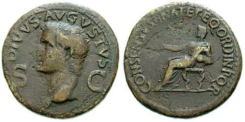 RIC 56 sear5 1811 Caligula and Divus Augustus AE Dupondius