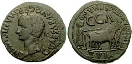 Caesaraugusta RPC 371 Caligula, AE31 of Caesaraugusta, Spain