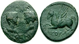 RPC 1171 Gaius-Caligula and Tiberius Gemellus, Caesars AE 15mm Semis of Corinth