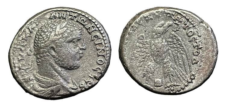 Rhesaena Prieur 876 Caracalla AR Tetradrachm of Rhesaena, Mesopotamia