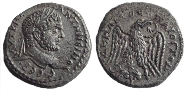 Heliopolis Prieur 1194 Caracalla, AR tetradrachm of Heliopolis, Syria
