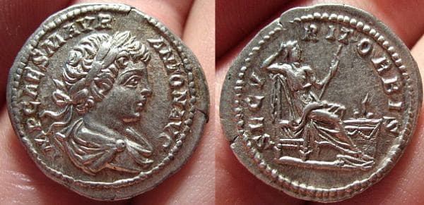 RIC 22a Caracalla, Rome mint, AR Denarius, IMP CAES M AVR ANTON AVG, laureate and draped bust right / SECVRIT ORBIS, Sec