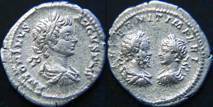 RIC 32a Sear 6536 Caracalla and Septimius Severus Denarius