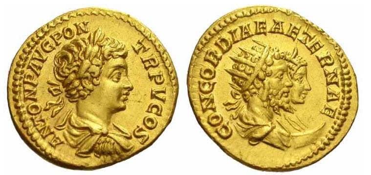 RIC 59a var Caracalla, AV aureus, 7
