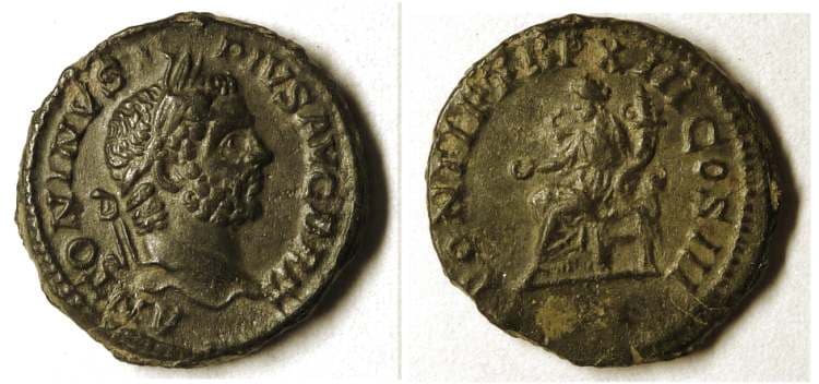 RIC 116b Limes denarius Caracalla, AE Limes denarius, military mint on the Danube border