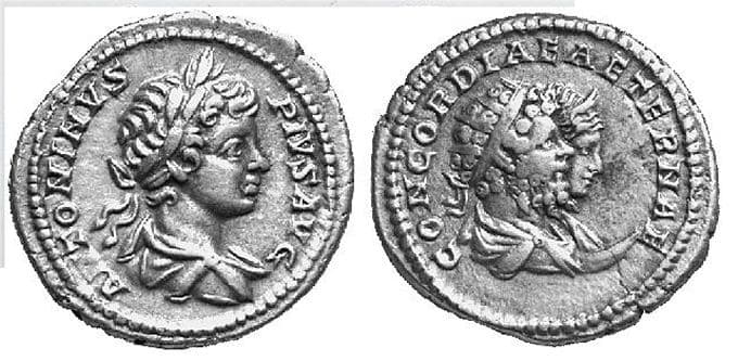 RIC 125a Sear 6537 Caracalla, Septimius Severus and Julia Domna Denarius