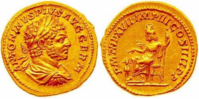 RIC 242 Caracalla, AV Aureus, AD 214